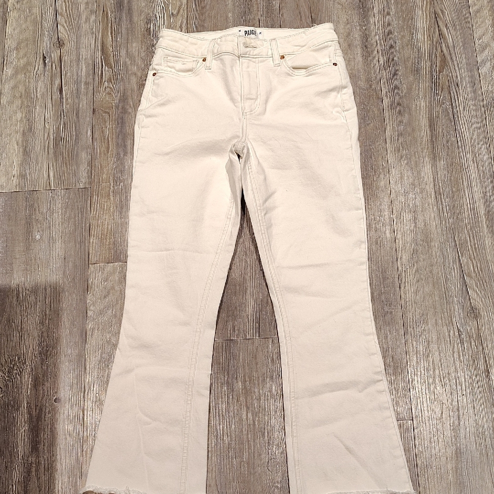 PAIGE Cream Flare Wide Leg Jeans